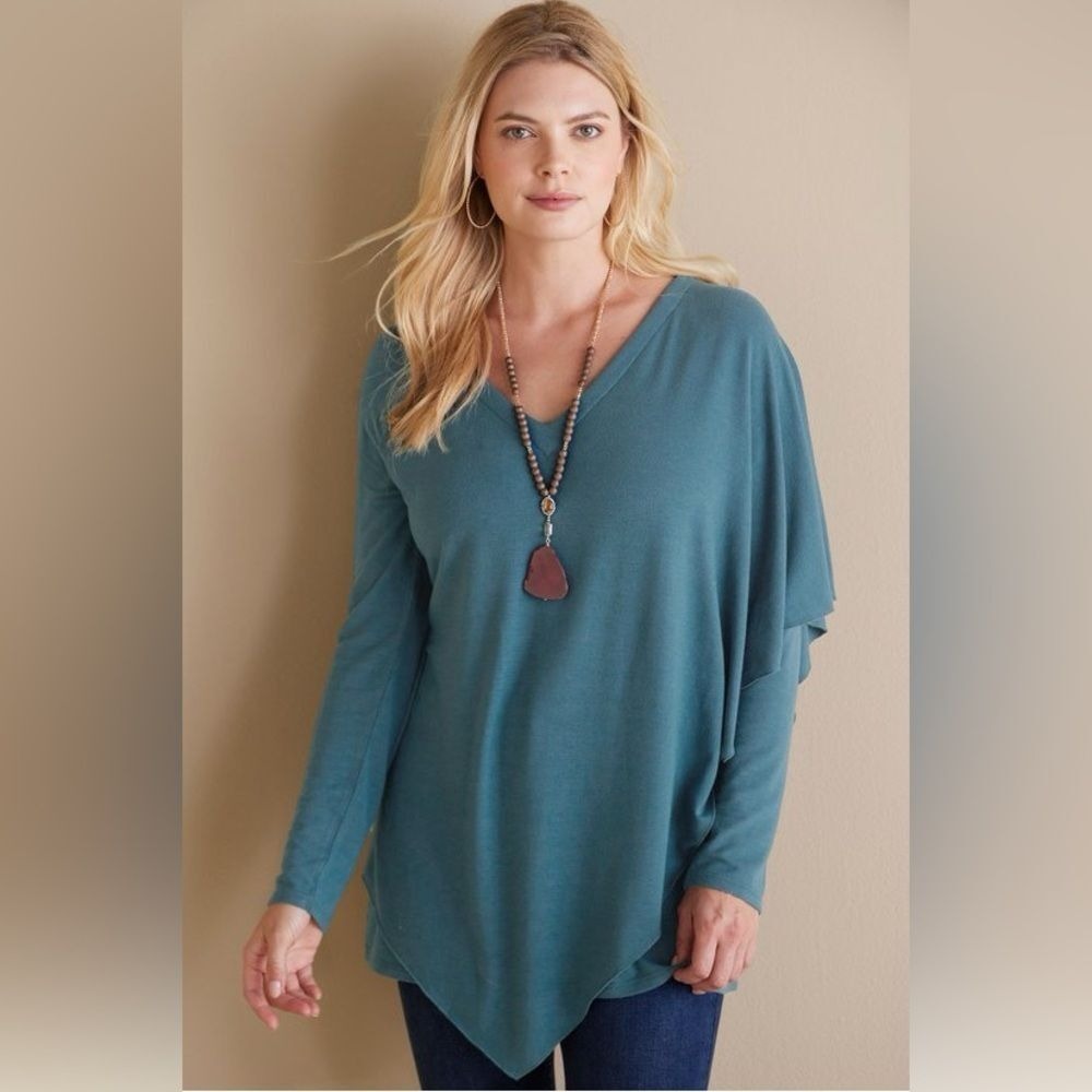 Soft‎ Surroundings NWT Madeline Tunic in Legion Blue Handkerchief Hem- Size L